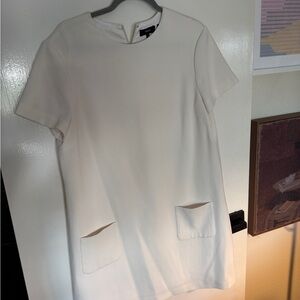 Theory White Short Sleeve Shift Dress with Front Pockets